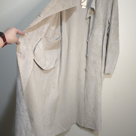 FREE PEOPLE X BLANK NYC Vegan Suede Wrap Trench Coat Iced Chai Women XL NWT - Picture 9 of 16